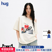 MARKGONG hug 2026早春新款 小羊喝奶小狗开车斜开肩短袖 T恤