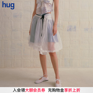 hug 2025春夏新款 中长半身裙网球课倾斜百褶裙 MARCHEN