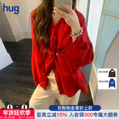 正红色纽结长袖 上衣 hug 2025秋冬新款 AETNA PROJECT