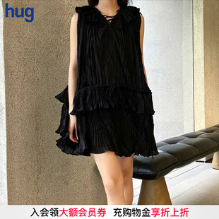 纯色简约褶饰短连衣裙 ASSIGNMENTS hug 秋冬新款