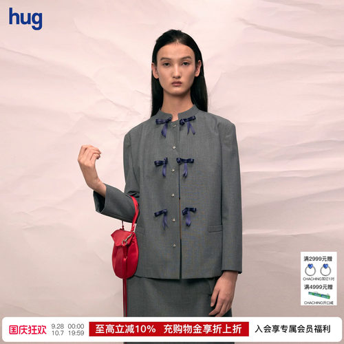 AOYES立领蝴蝶结羊毛夹克外套