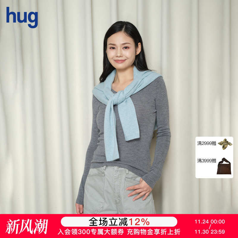 【BOTTOM NOTES】hug 2025秋冬新款长袖绵羊毛修身低领上衣