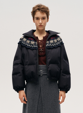 【ICE DUST】hug 2025秋冬新款费尔岛提花拼接羽绒服icedust