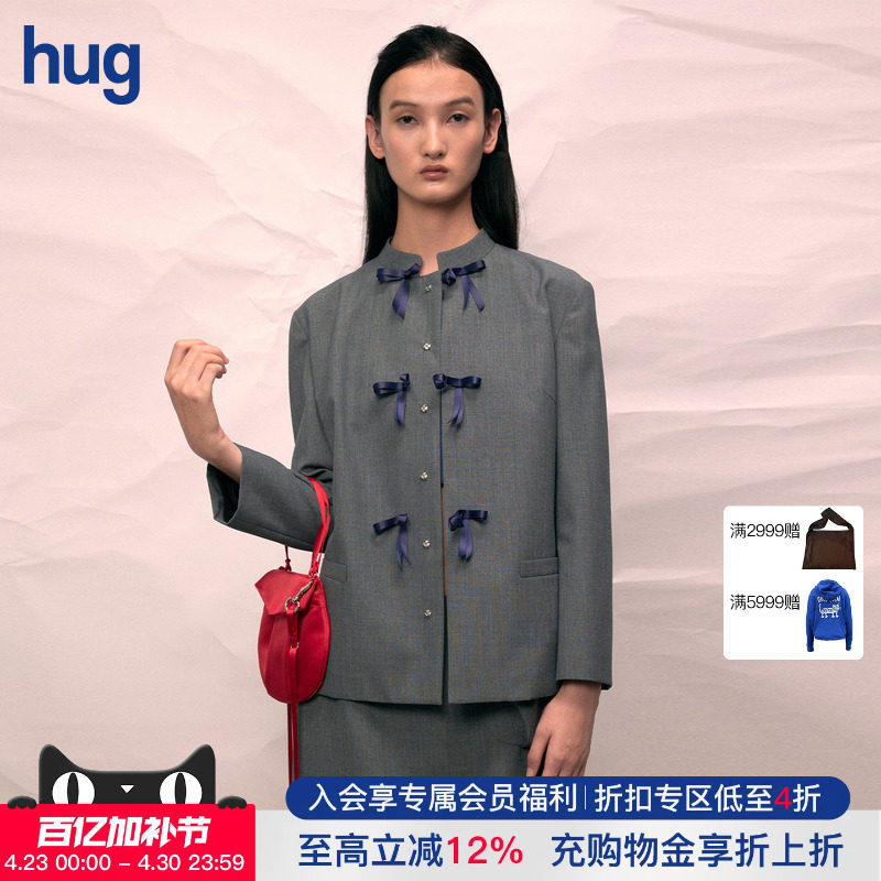 【AO YES 凹是】hug 2026早春新款立领蝴蝶结羊毛夹克外套