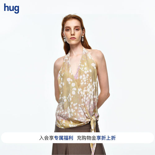 【AETNA PROJECT】hug 2026夏季新款粉卡其印花挂脖绑带上衣