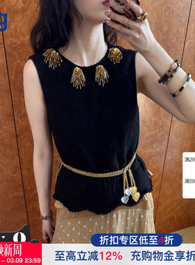 【ICE DUST】hug 2026早春新款肌理小香风拼金丝背心icedust