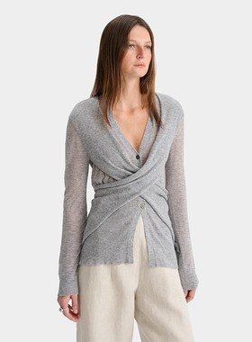 【DEEPMOSS】hug 2025松灰色闪葱交叠V领水溶羊毛上衣