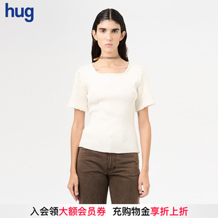 OUR 针织衫 LEGACY 2025褶皱拼接短袖 白色设计感T恤 hug