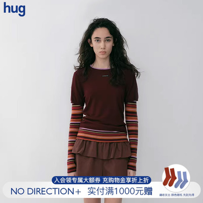 NODIRECTION羊毛假两件条纹衫