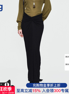 【AETNA PROJECT】hug 2025秋冬新款半身裙黑色扭结及踝半裙