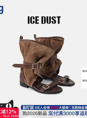 【ICE DUST】hug 2026做旧擦色堆堆凉靴短筒一字带凉鞋icedust