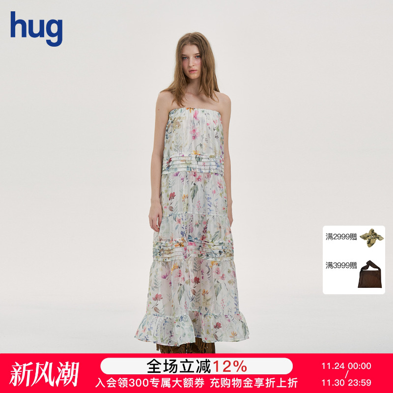 【PANNPANN】hug 2025秋冬新款Petal花园印花半长裙素底碎花纹色