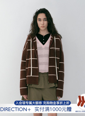 【NO DIRECTION+ 】hug 2026春条纹连帽羊绒针织开衫nodirection