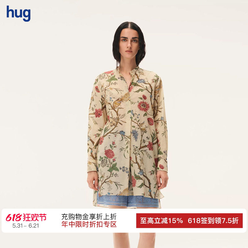 【INTO THE EAST】hug 2026春夏新款花鸟树圆领上衣翻领衬衫