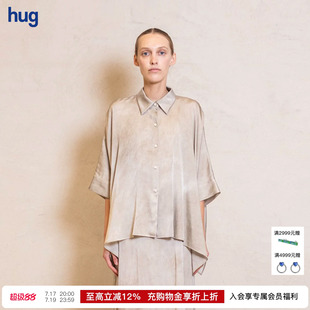 【UMAWANG】hug 2026夏季新款复古翻领做旧短袖宽版衬衫