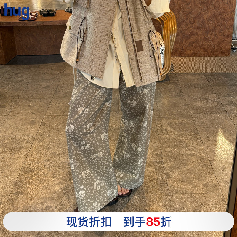【ICEDUST】花卉印花休闲直筒裤