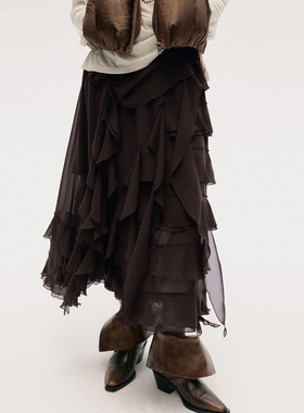 【ICE DUST】hug 2025秋冬新款半身裙层叠荷叶边长半裙icedust