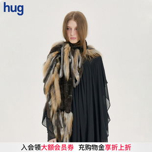 2025Winter hug Drift天然獭兔毛拼银狐流苏皮草围巾 PANNPANN