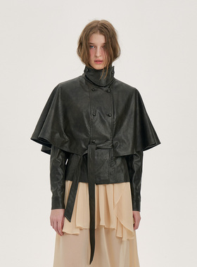 【PANNPANN】hug 2025秋冬新款Knight暮色披风感皮质廓形外套