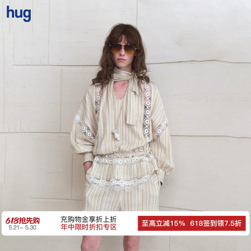 CelloSonata条纹拼蕾丝衬衫