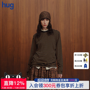 EAST THE hug 2025秋冬新款 T恤 佩斯利系列棕藍條紋長袖 INTO