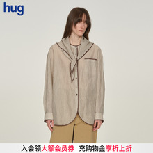 【ICE DUST】hug 2025秋冬新款竖条圆领长袖衬衫