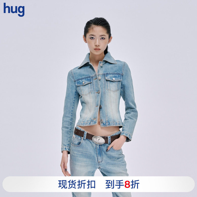 白鹿同款【MARKGONG】hug 蓝色黑色灯芯绒修身绑带外套