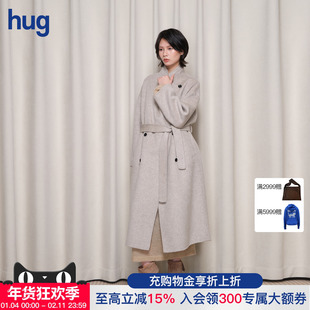 【BOTTOM NOTES】hug 2025秋冬新燕麦大翻领束腰羊毛长款大衣外套