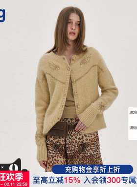 【PANNPANN】hug 2025秋冬复古开衫羊毛马海毛宽松开衫燕麦米色