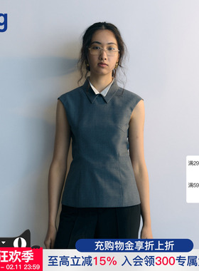 【AO YES 凹是】hug 2026早春新款灰色蓝色白色蝴蝶领无袖上衣