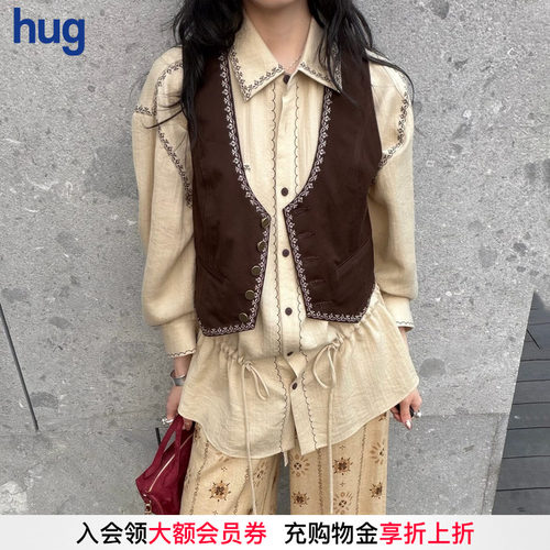 【ICE DUST】hug 2026春夏新款十字绣抽绳衬衫