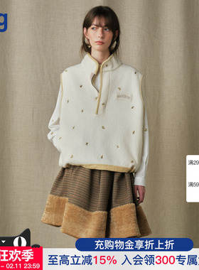 【MARCHEN】hug2025新保暖毛绒上衣落雪刺绣羊毛叠穿无袖马甲