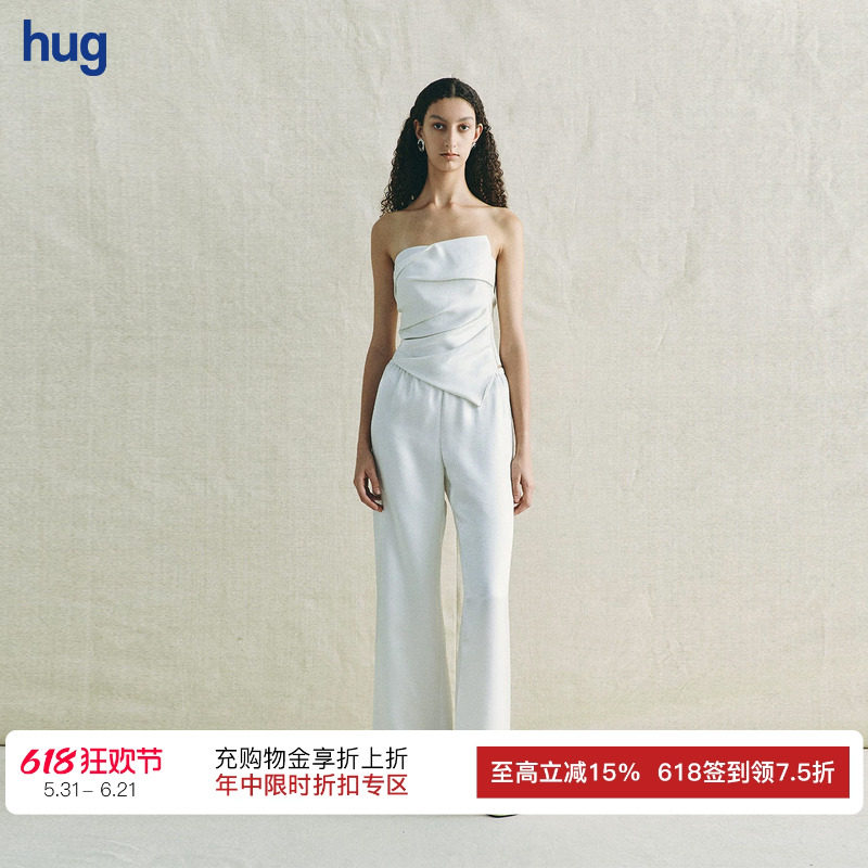 【deepmoss】hug 2026夏新苔原凝月水泽修身褶皱抹胸上衣长裤