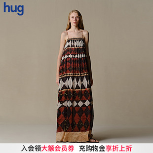 hug EAST THE 2025早春新丝麻几何吊带裙桑蚕丝连衣裙 INTO