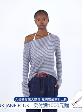 【VVNK JANE PLUS】hug 2026早春新款一字领羊毛条纹衫Knit套头衫
