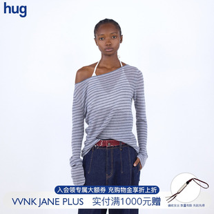 PLUS JANE hug 2026早春新款 Knit套头衫 一字领羊毛条纹衫 VVNK