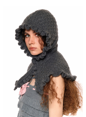 【PANNPANN】hug 2025秋冬新款Sage巴拉克拉法帽灰色围脖一体连帽