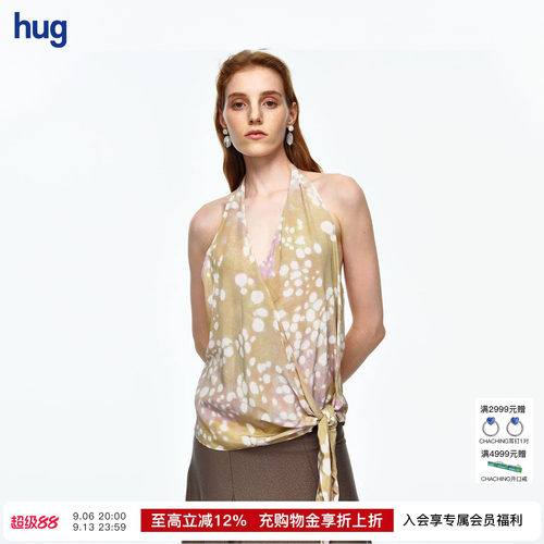 【AETNA PROJECT】hug 2026新款粉卡其印花挂脖绑带上衣