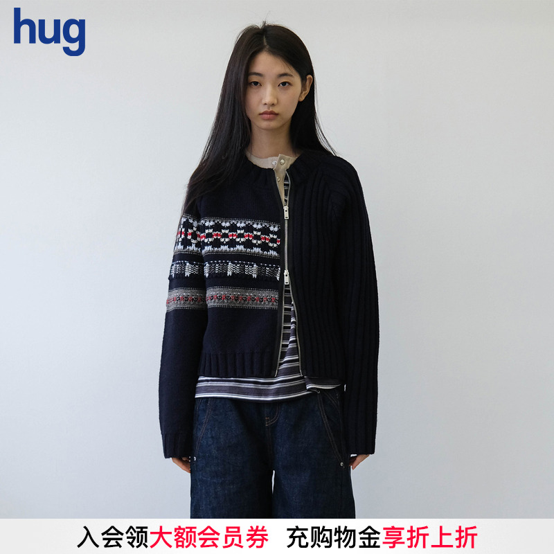 【JUNWEILIN】hug 度假系列经典款费尔岛拼接不对称针织开衫