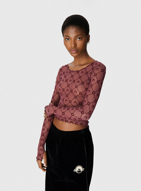 【MARINE SERRE】hug 2025秋冬新款印花网纱上衣