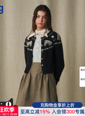 【MARCHEN】 hug2025秋冬新款针织开衫和平小马开衫回转企鹅外套