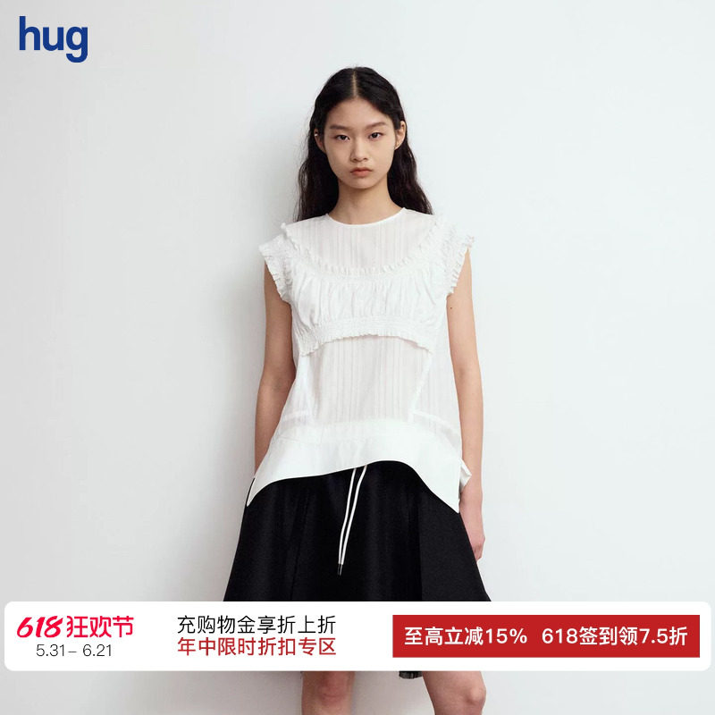 JUNWEILIN白蕾丝刺绣倒领上衣