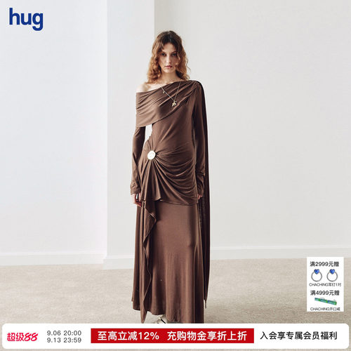 CELLOSONATA斜肩露肩飘带连衣裙