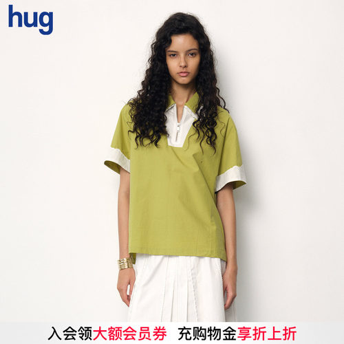 JUNWEILIN拼白色绣花边POLOT恤