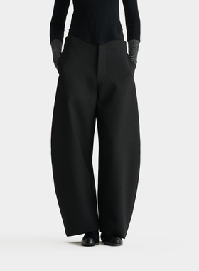 【deepmoss】hug 2025秋冬新款雾黑色层次腰头羊毛混纺香蕉裤