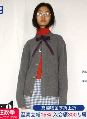 【AO YES凹是】hug 2025红色羊毛东方蝴蝶结针织新中式开衫