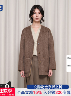 【BOTTOM NOTES】hug 2025秋冬新款双面穿v领绵羊毛大衣落肩外套