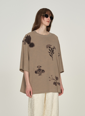 【ICE DUST】hug 2025秋冬新款原创植物印花短袖T恤icedust