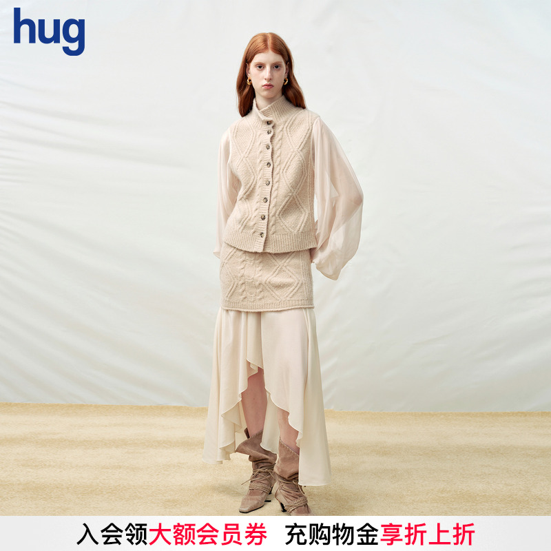 【Cello Sonata】hug 2025秋冬新款灯笼袖针织开衫女纱裙半身裙