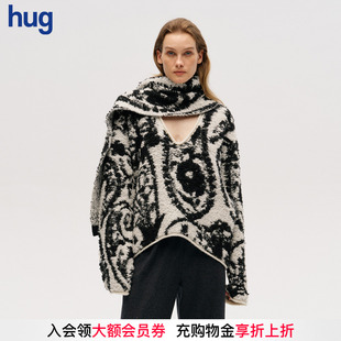 hug DUST 2026早春双色提花慵懒感深V毛绒套头毛衣icedust ICE